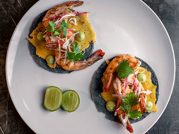 Shrimp tacos with chipotle and cheese crust