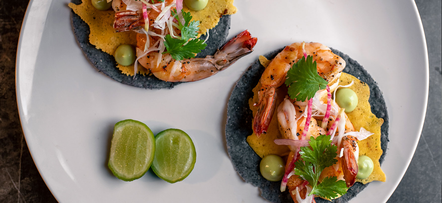 Shrimp tacos with chipotle and cheese crust